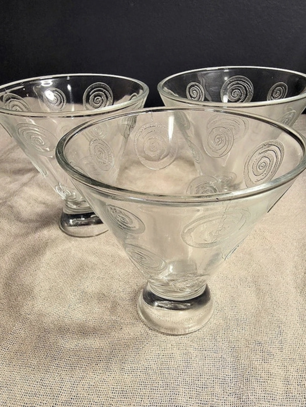 Set of 3 Hypnotiq Clear Spiral Pattern Martini Cocktail Glasses